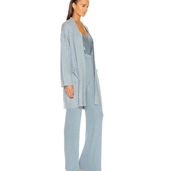 SABLYN Mirna Long Braided Cable Knit Long Open Cardigan Sweater Sky Blue X-Small - Picture 8 of 9
